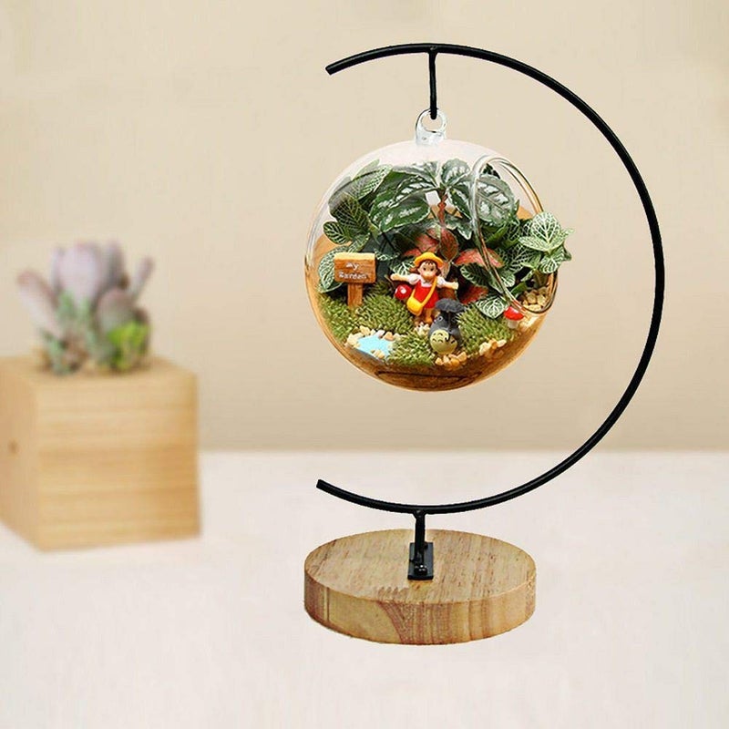 YY YEARCHY Awesomes Terrarium Ornament Display Stand Metal Stand Air Plant Stand Flower Pot Stand Holder Iron Pothook Stand for Hanging Glass Terrarium Globe Ball (1, Black) - Image 4